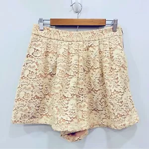 ANTHROPOLOGIE 6 Lauren Moffatt Ivory Lace Pleated High Waisted Shorts Culotte - Picture 1 of 16