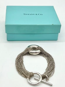 TIFFANY & CO. MESH CHAIN BRACELET, 925 STERLING SILVER, TOGGLE, DONUT, CIRCLE - Picture 1 of 16