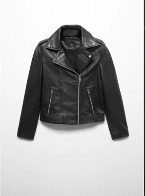 Mango MNG Black Leather Motorcycle Jacket L - Image 1 of 4