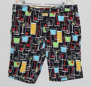 LOUDMOUTH GOLF Men's 38 Black Happy Hour Martini Cocktail Party Retro Fun Shorts - Picture 1 of 6