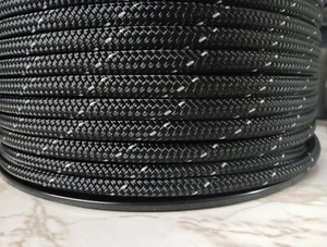3/8 " x 60 ft. Double Braid-Yacht Braid Polyester Rope . Black/ Reflective - Picture 1 of 2