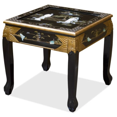 US Seller - Black Lacquer Mother of Pearl Asian Accent Table - Image 1 of 4