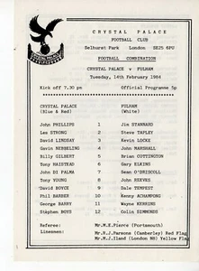 Crystal Palace v Fulham Reserves programme 14.2.1984 - Picture 1 of 2
