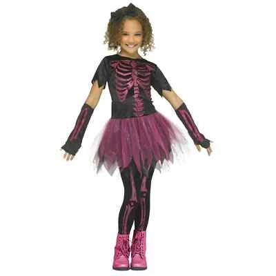 Fun World Inc. Disfraz Esqueleto Brillo Rosa Niña, Mediano (7-8), Juego de 4 Piezas Foto 1 de 4