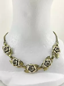Vintage Necklace Women's Silver Colored White Painted Rose Clasp Necklace - Picture 1 of 7