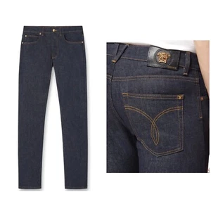 Pantalones de mezclilla Versace Runway lavado oscuro Taylor calce ajustado Medusa talla 30-31 - Imagen 1 de 24