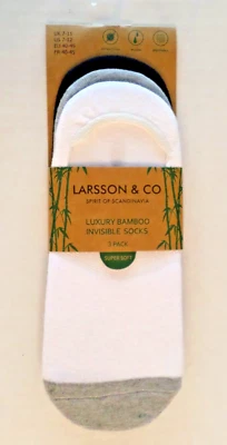 Paquete de 3 calcetines invisibles de bambú Larsson & Co zapatos blancos/grises/negros talla 7-12 Foto 1 de 4