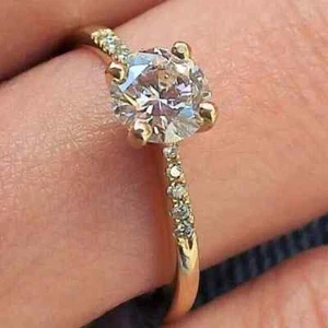 3.00Ct Round Cut Moissanite Women's Halo Engagement Ring 14K Yellow Gold Plated - Picture 1 of 9