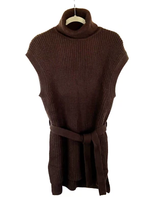 NWT ZARA Knit Brown Sweater Ribbed Belted Tunic or Mini Dress Size S - Image 1 of 4