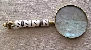 Vintage 10" Magnifier Reading Magnifying Glass, Brass, Carved “Special” Handle - Picture 1 of 4
