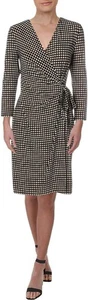 Anne Klein Damen Größe Large schwarz & weiß klassisch V-Ausschnitt Faux Wickelkleid - Bild 1 von 10