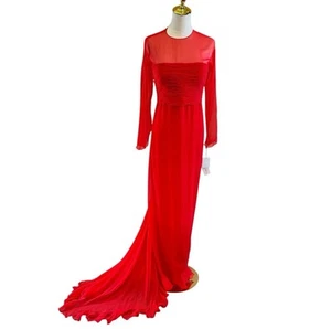 Vintage Oscar de la Renta Red Silk Chiffon Evening Gown (Size 10, Corset-Lined) - Picture 1 of 23
