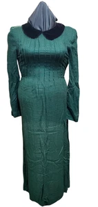 80er grün Büffel kariert Samt Maxikleid Prärie Urlaub Whimsigoth Falten Gürtel - Bild 1 von 15