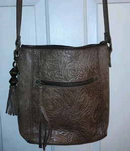 The Sak Brown Leather ASHLAND Embossed Crossbody Purse with Brass Hardware - Picture 1 of 4