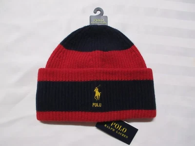 POLO RALPH LAUREN Мужская регби полоски ребро трикотажа шерстяная смесь Beanie шляпа PC0922 - Изображение 1 из 4
