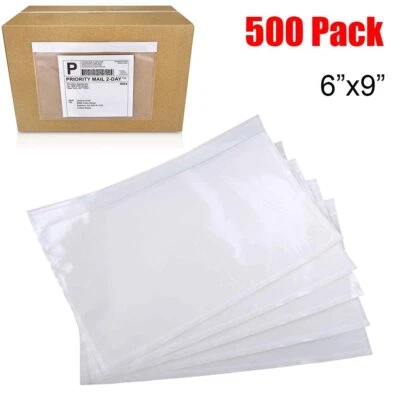 500PCS 6x9 Clear Packing List Envelope Adhesive Top Loading Shipping Label Pouch - Image 1 of 3