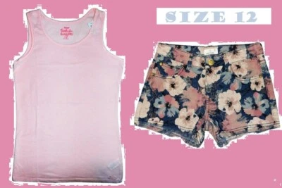 Новый с Ярлыками девочки size12 румяна бак / темно-синий, румяна и лиловый цветочный срез джинсовые шорты - Изображение 1 из 4