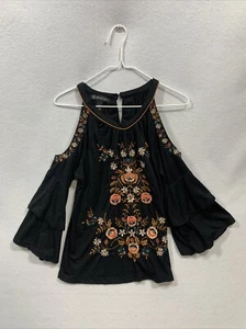 INC International Concepts Women’s Size Small Black Floral Long Sleeve Top - Picture 1 of 5