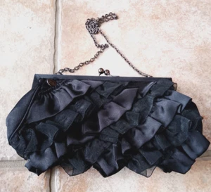 Suzy Smith Black Satin and Net Rouched Small Evening Bag - Picture 1 of 4