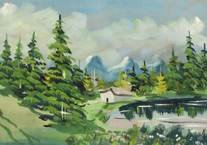 Original European gouache painting forest lake landscape - Imagen 1 de 11