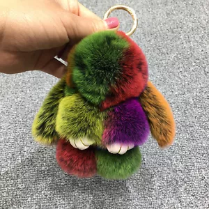 Plush Real Fur Bunny Rabbit Keyring Furry Fluffy Bag Pendant Key Chain Cute Gift - Picture 1 of 5