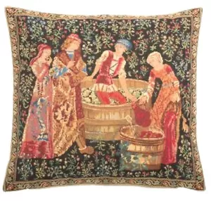 LES VENDANGES, THE GRAPE PRESSING BELGIAN TAPESTRY CUSHION COVER, 14" X 14" 1464 - Picture 1 of 5
