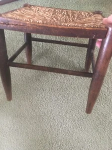 RARE Vintage Wood and Woven Stool Rustic Farmhouse Decor Weave Top - Picture 1 of 7