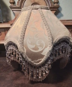 Vintage Victorian Style Beige Beaded Fringe Table Lamp shade 2 available - Picture 1 of 11