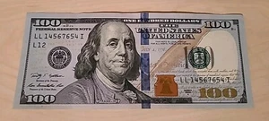 $100 Federal Reserve US note FORWARD/BACK RUNS Fancy Serial # LL14567654 2009 - Picture 1 of 2