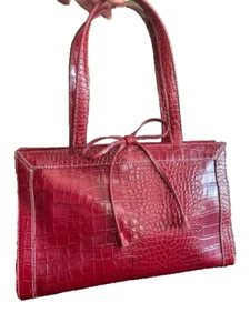 Liz Claiborne Vintage Faux Leather Burgundy/Red Shoulder Bag Tote Purse Reptile - Picture 1 of 12