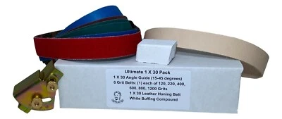 LEATHERBELTMAN 1 x 30 Ultimate Pack: 6 Grit + 1 Leather Honing Belt + Compound + Angle Guide