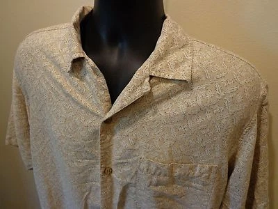 Van Heusen Washable Silk M Beige Hawaiian Print Shirt Leaves Aloha Party Camp - Image 1 of 3