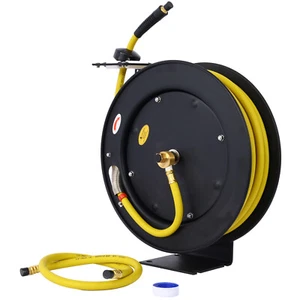 Retractable Air Hose Reel 3/8 Inch x 50Ft Auto Rewind Hose-Reel w/ Rubber Hose - Picture 1 of 9