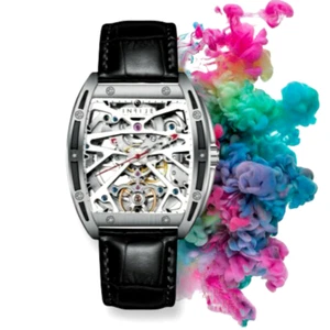 Orologio Automatico Infije Scheletrato Bianco e Nero con Cinturino in Pelle - Foto 1 di 6