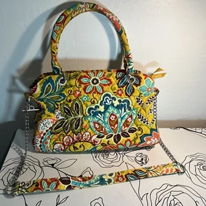 Vera Bradley Purse Shoulder Bag Yellow Provencal Floral Removable Strap Nice - Picture 1 of 14