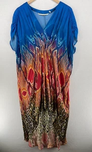 CYNTHIA VINCENT Dress S TWELTH STREET Silk Printed Kaftan Maxi Cover Up Blue - Picture 1 of 14