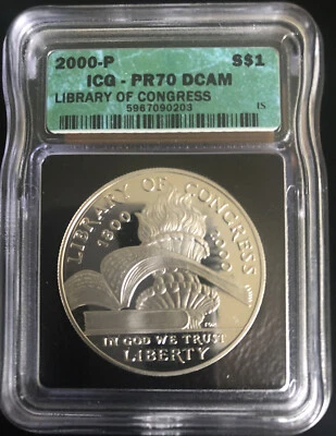 2000 LIBRARY OF CONGRESS Silver $1 ICG PR70 DCAM 💥FLAWLESS QUALITY💥 - Image 1 of 2