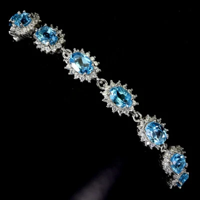 Pulsera de plata de ley 925 ovalada topacio azul suizo 6x4 mm joyas de piedras preciosas 9 pulgadas Foto 1 de 4