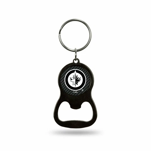 Winnipeg Jets Keychain Bottle Opener Carbon Fiber Design Metal Hockey Cover