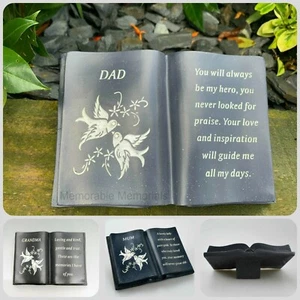 Memorial Slate Grey Dove Book Diamante Flower Graveside Plaque Tribute Ornament - Picture 1 of 25