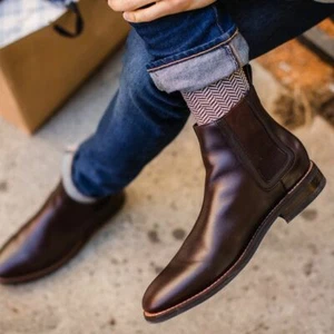 Handmade Mens Coffee brown Leather Chelsea boots, Men brown leather ankle boots - Picture 1 of 4