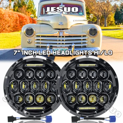 For Ford Deluxe 1939-1951 7" Inch Round LED Headlights Pair Foto 1 de 4