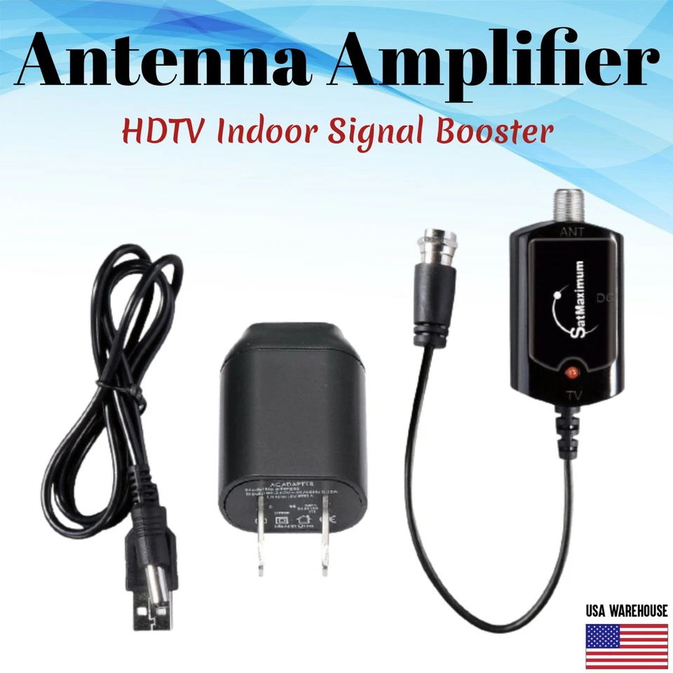 HDTV Antenna Amplifier Signal Booster TV High Gain Channel Boost Indoor VHF UHF - Image 1 of 4