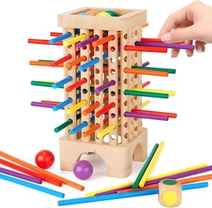 Montessori Spiel Brettspiel aus Holz, 42 Bunte Holzstäbchen Spiele Würfelspiel - Bild 1 von 13