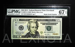 [RADAR S/N] FRN $20 2013 FR2097D PMG 67 SUPERB GEM UNC EPQ FANCY 1866 6681 - Picture 1 of 4