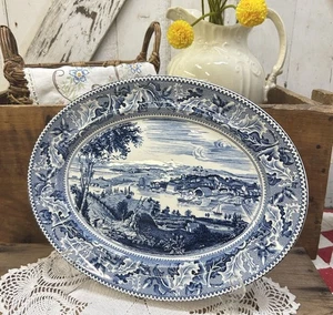 Johnson Bros Historic America Oval Platter 14” × 11 1/2" Blue Pre-Owned. - Picture 1 of 6