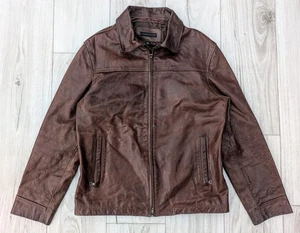 Vintage Y2K Mens Banana Republic Brown Leather Bomber Jacket Medium Distressed - Picture 1 of 19
