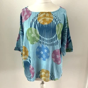 Made In Italy Size 18 20 Blue Pink Green Yellow Blouse Top 100% Cotton - Picture 1 of 9
