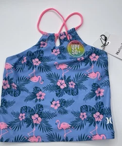 Hurley Tankini Top Girls Kids Youth Size 7 Blue Pink Flamingos UPF 50+ - Picture 1 of 6