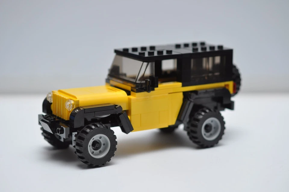 Camión Jeep Rubicon personalizado modelo amarillo construido compatible con ladrillos LEGO® reales Foto 1 de 3